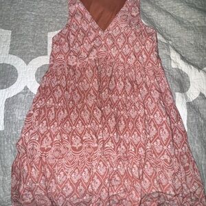 Patterned Sleeveless Dress in Rust and White